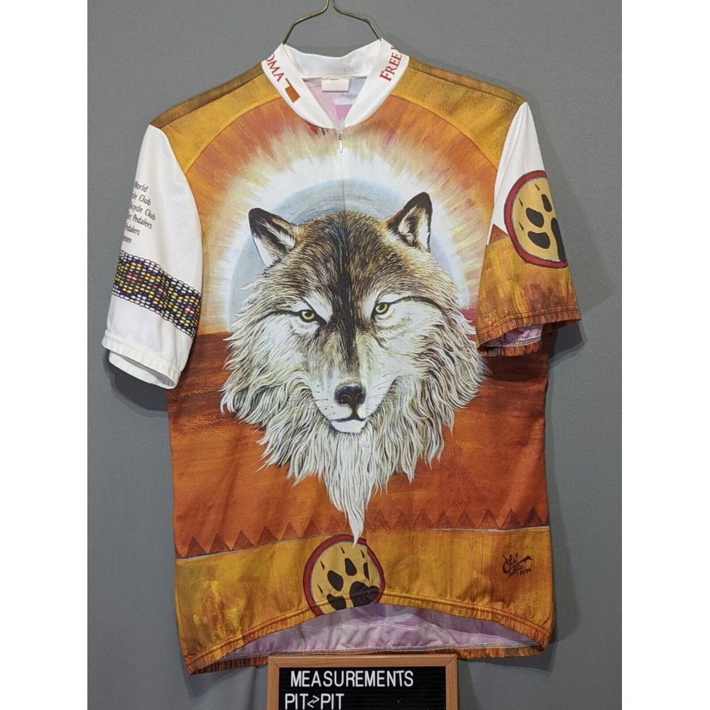 Vintage 97 Aussie AOP Oklahoma Trail Ride Wolf Head Native Cycling Jersey 2XL